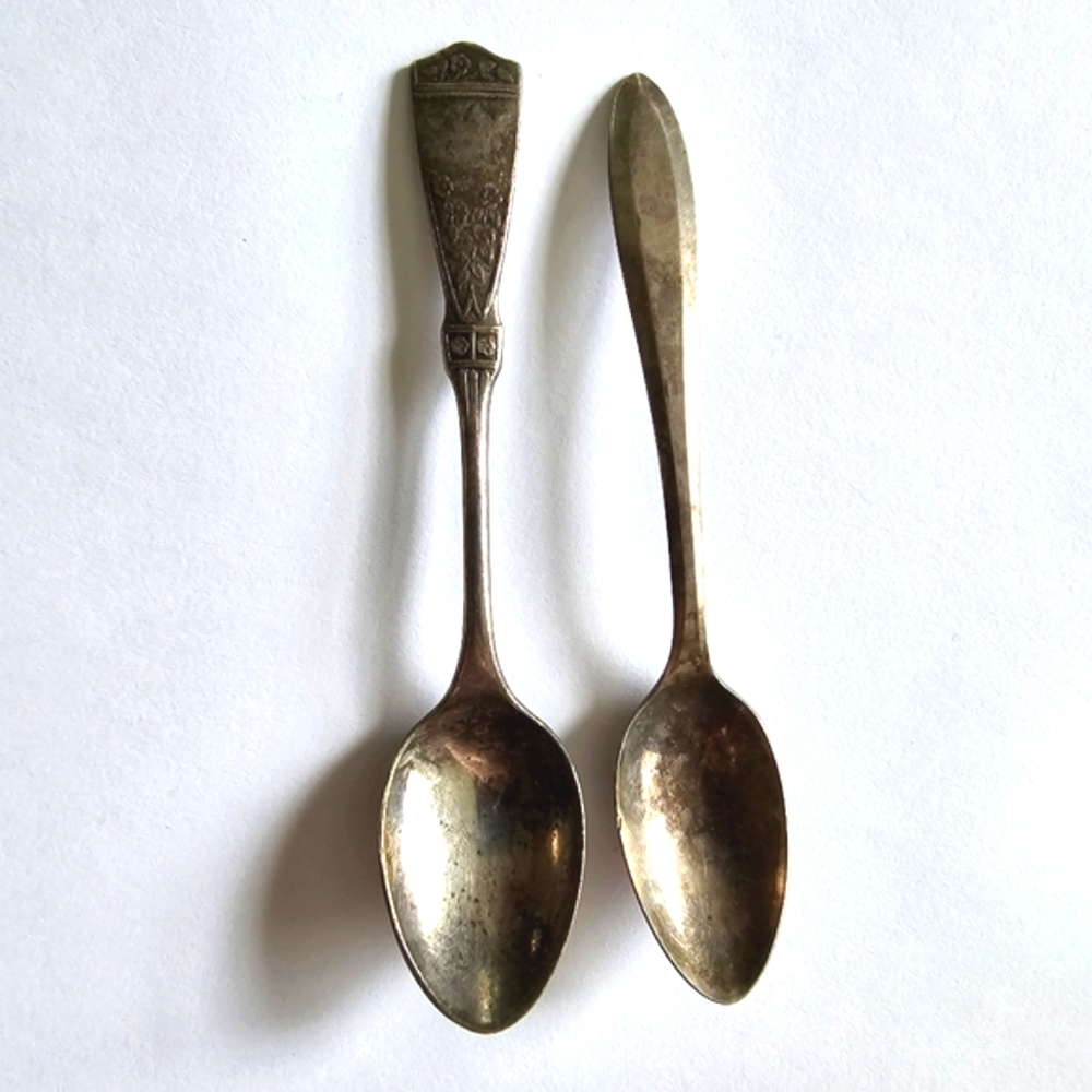 Two vintage spoons small antique community plate Reed Barton